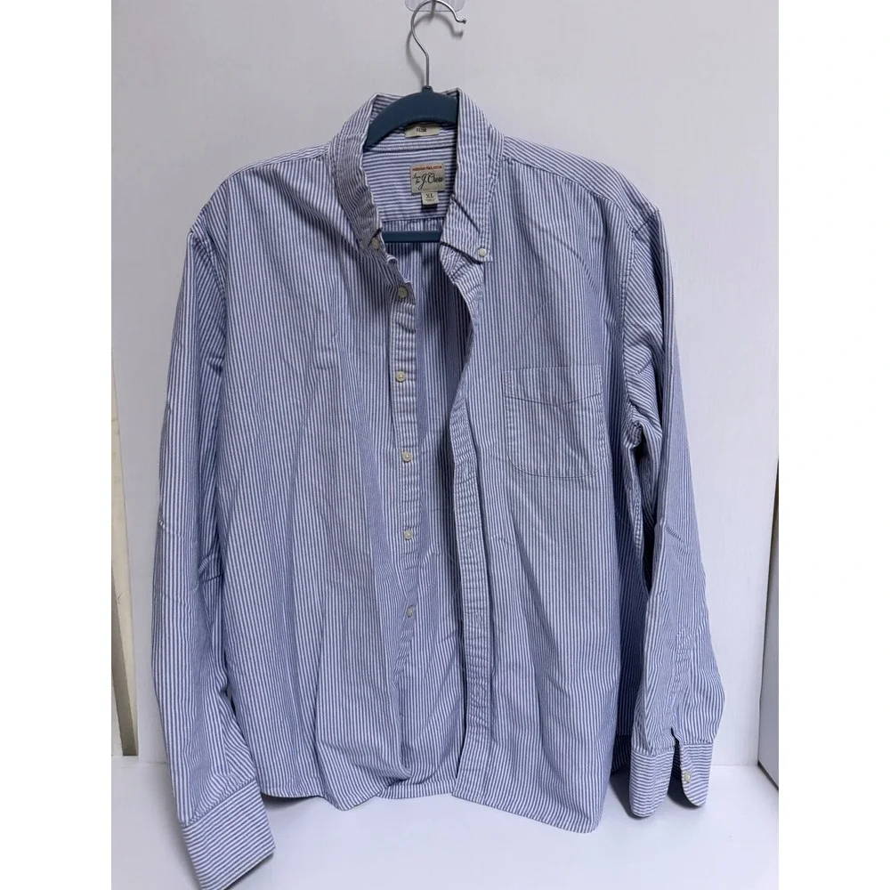 J. Crew Mens Slim American Pima Cotton Striped Button Down Shirt XL Blue White
